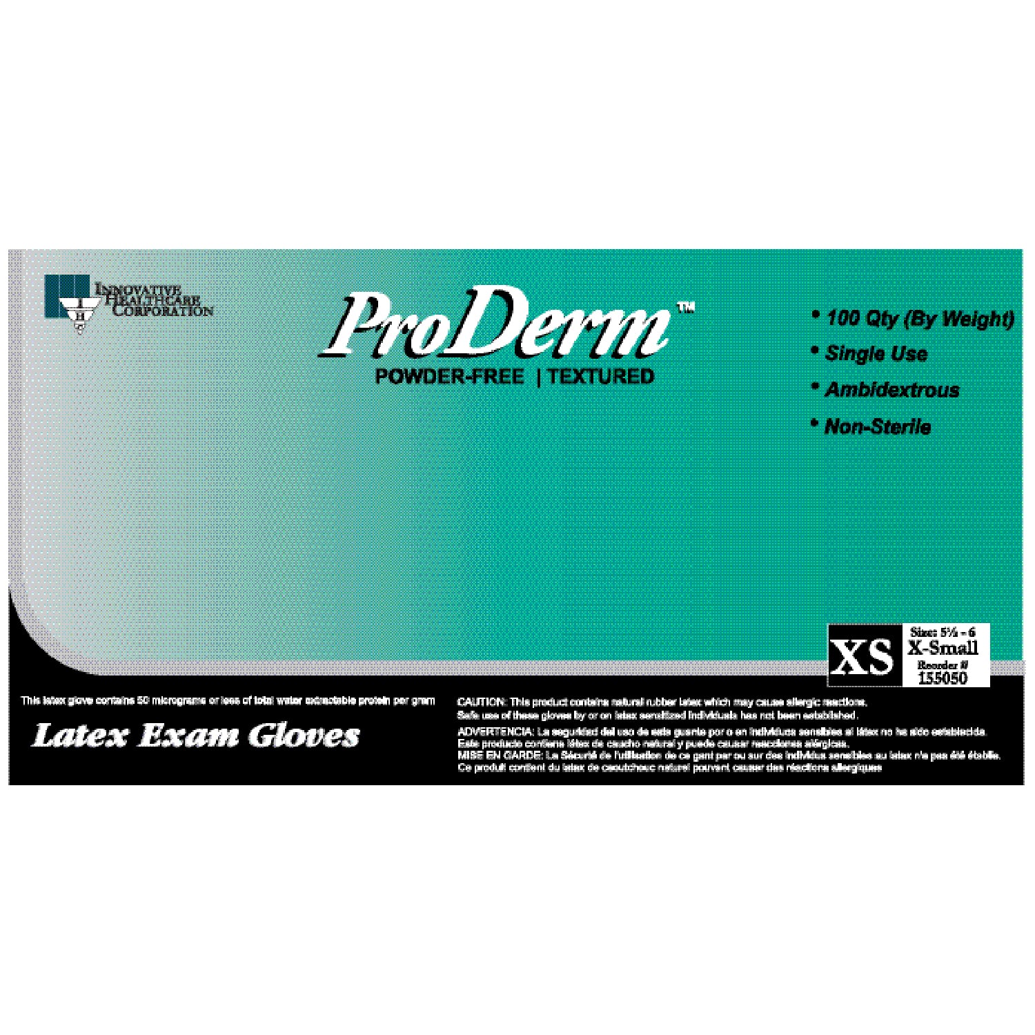 INNOVATIVE PRODERM™ Gloves, Exam, Medium, Latex, Non-Sterile, PF, Textured, Polymer Bonded, 100/bx